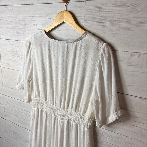Knox Rose Dress Womens Size Medium Ivory Swiss Dot Peasant Style Tiered Maxi - Picture 11 of 16